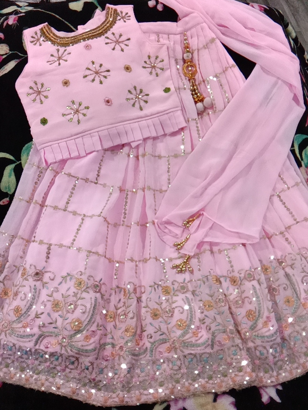 Pink Embroidered Girls' Party Lehenga Choli Costume
